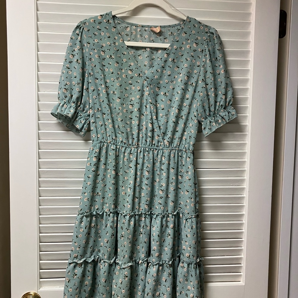 Floral Print Green Dress